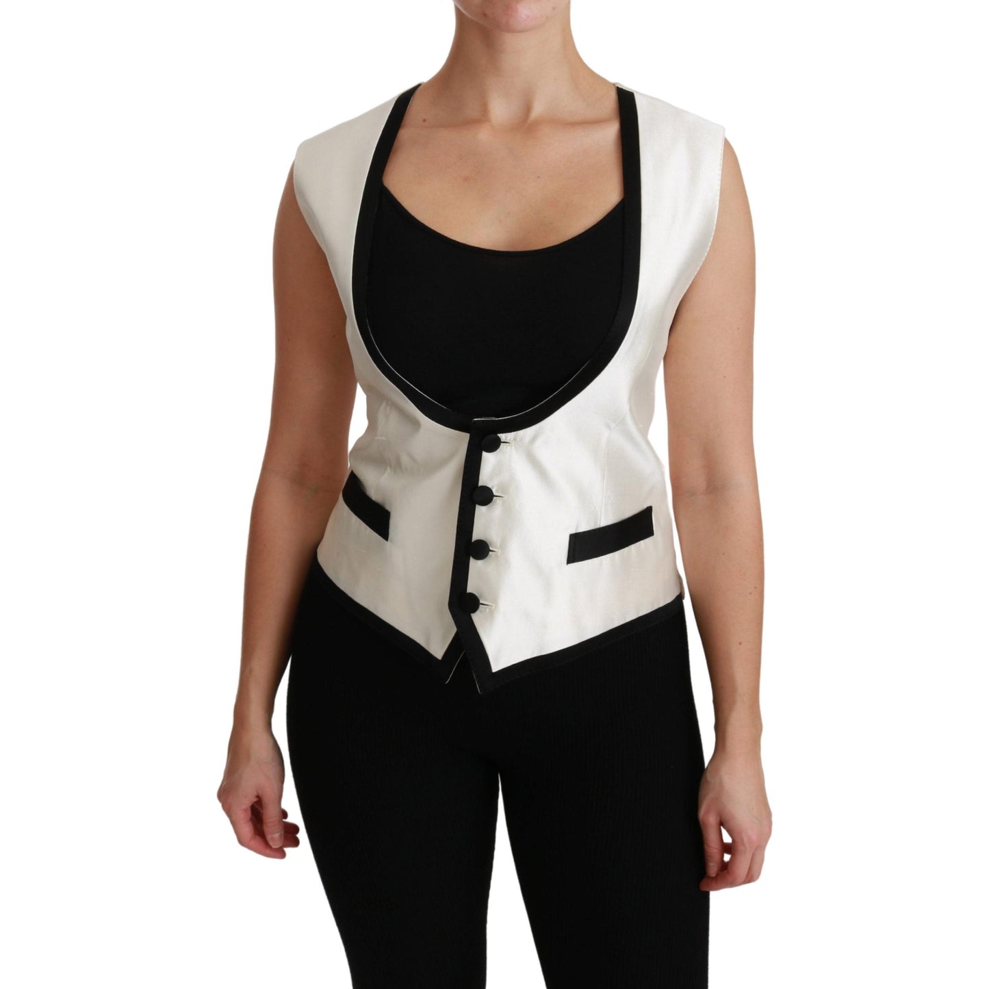 White Waistcoat Slim Vest Silk Top