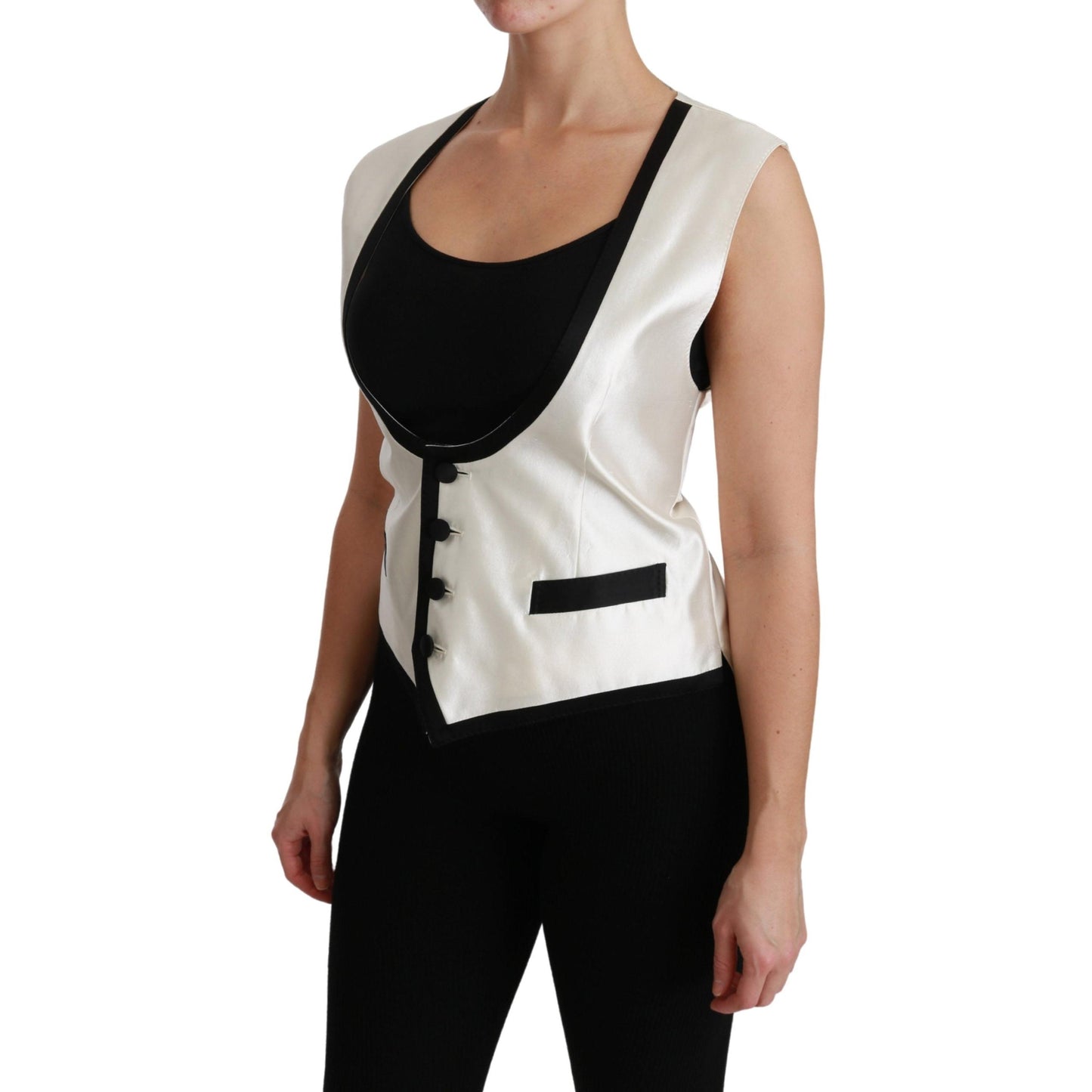 White Waistcoat Slim Vest Silk Top