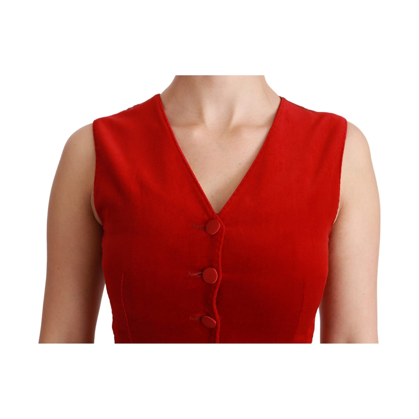 Red Sleeveless Waistcoat Cotton Top Vest
