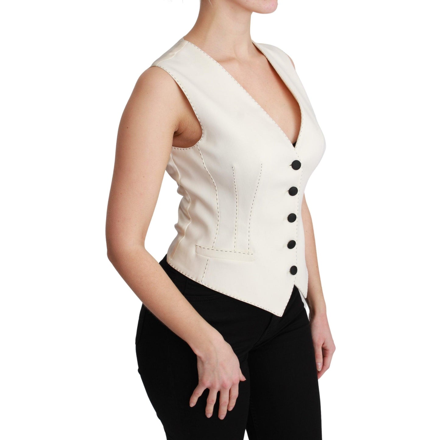 White Waistcoat Sleeveless Wool Top Vest