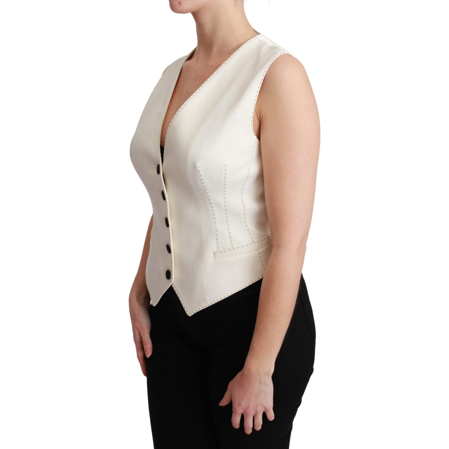 White Waistcoat Sleeveless Wool Top Vest