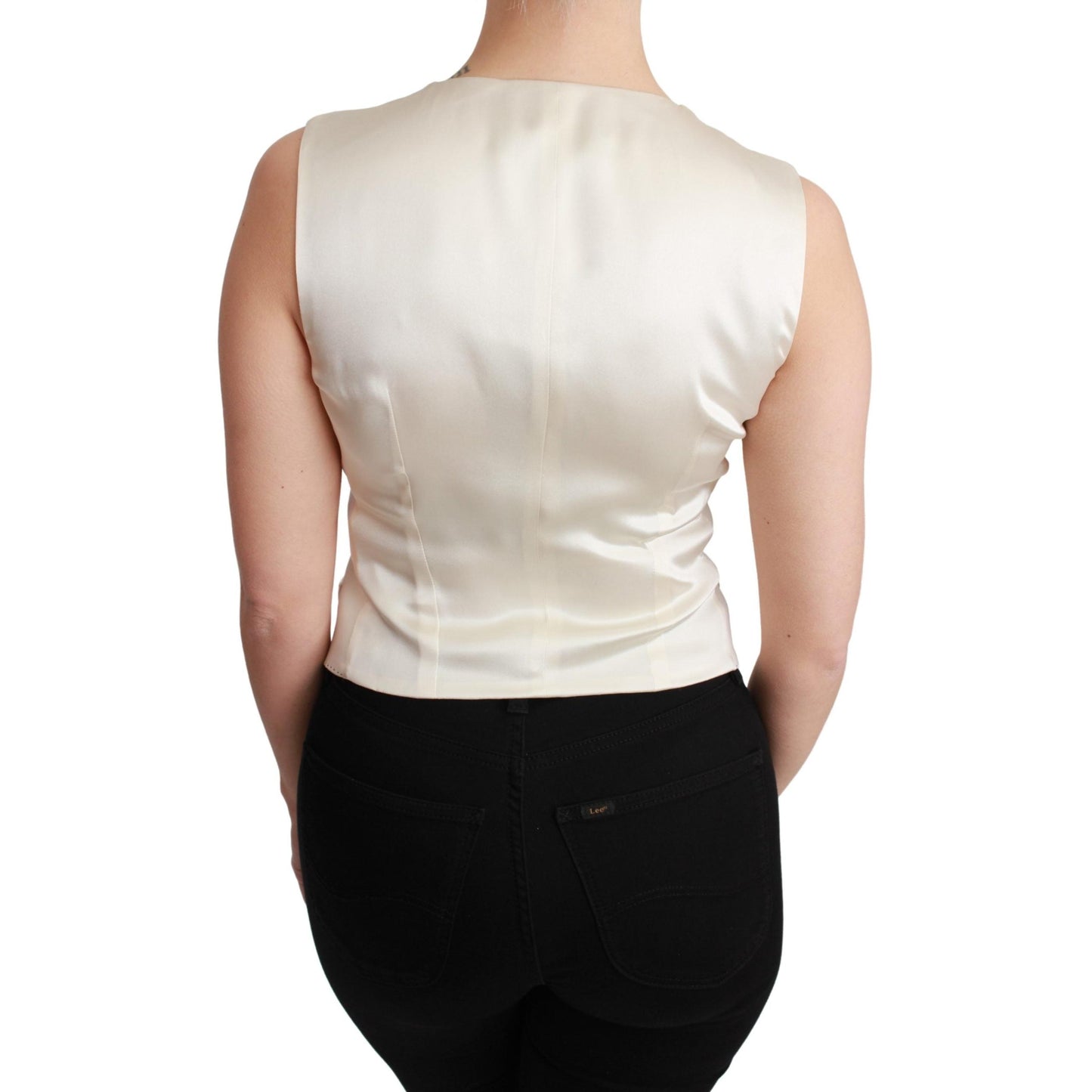 White Waistcoat Sleeveless Wool Top Vest