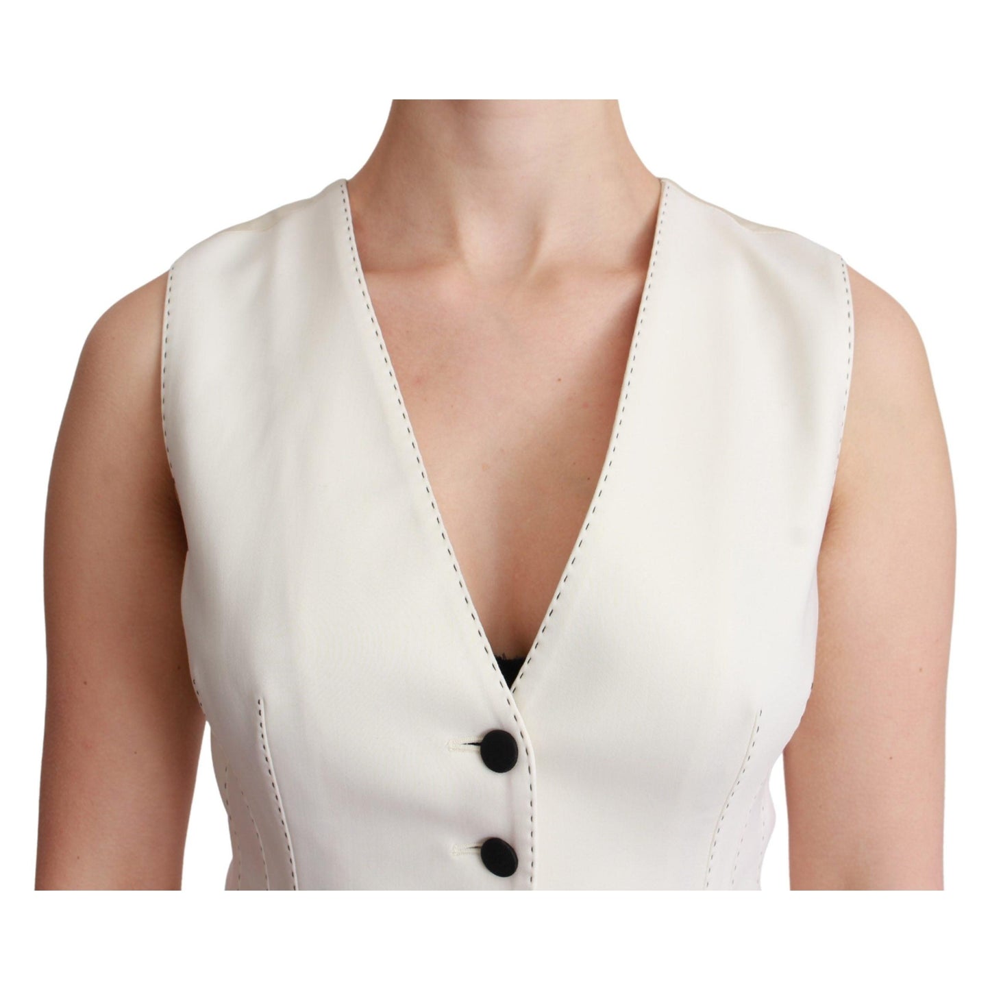 White Waistcoat Sleeveless Wool Top Vest
