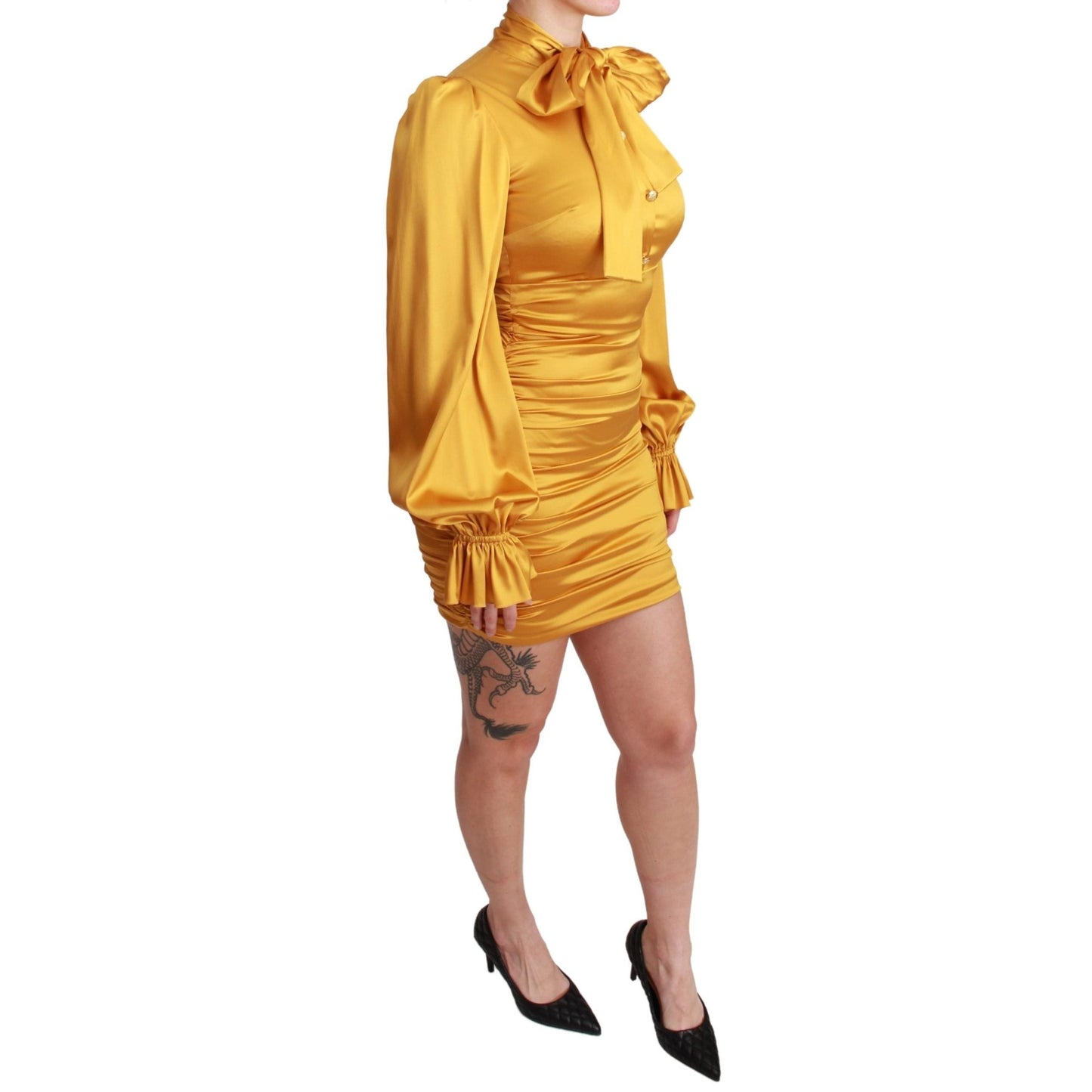 Yellow Silk Stretch Sheath Bodycon Mini Dress