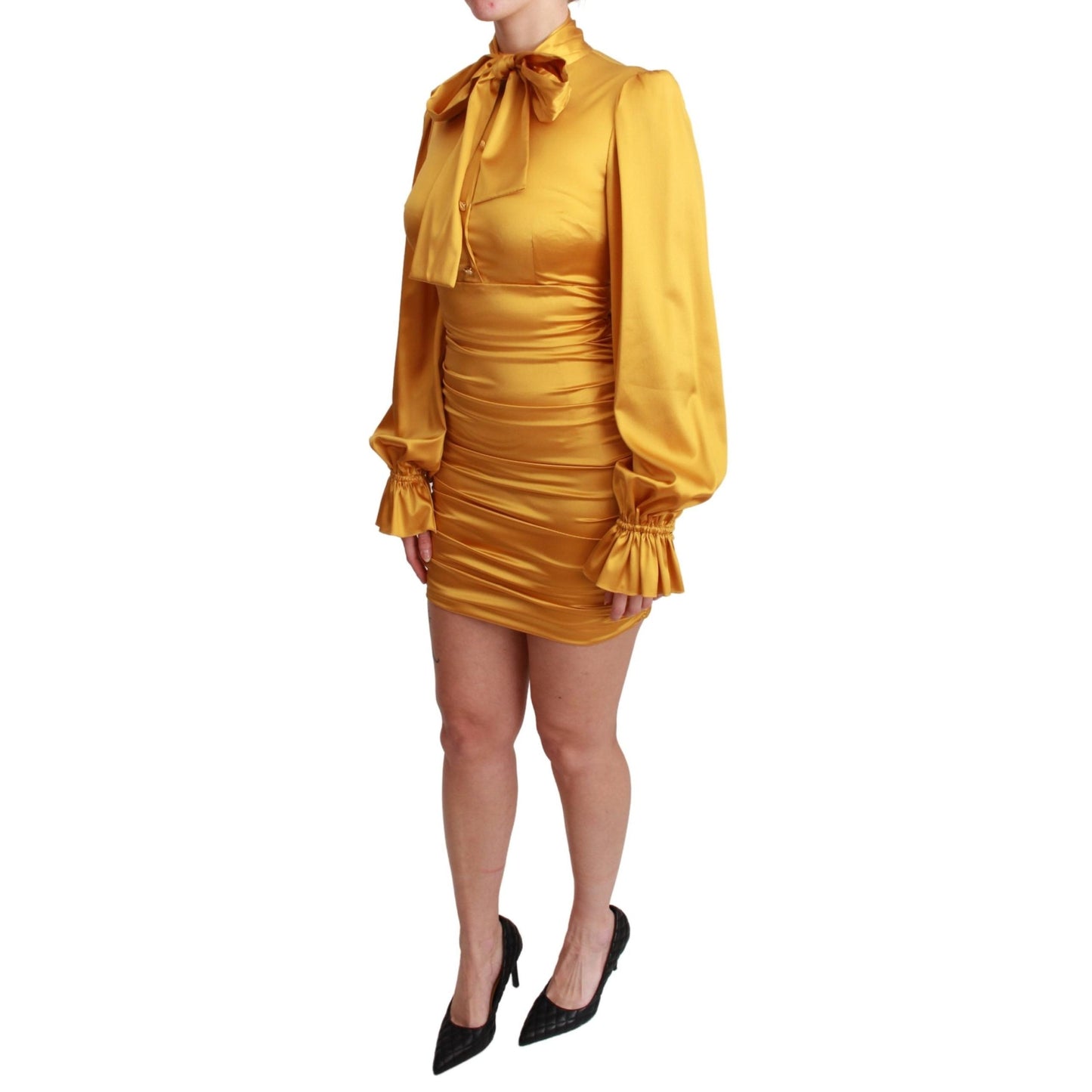 Yellow Silk Stretch Sheath Bodycon Mini Dress