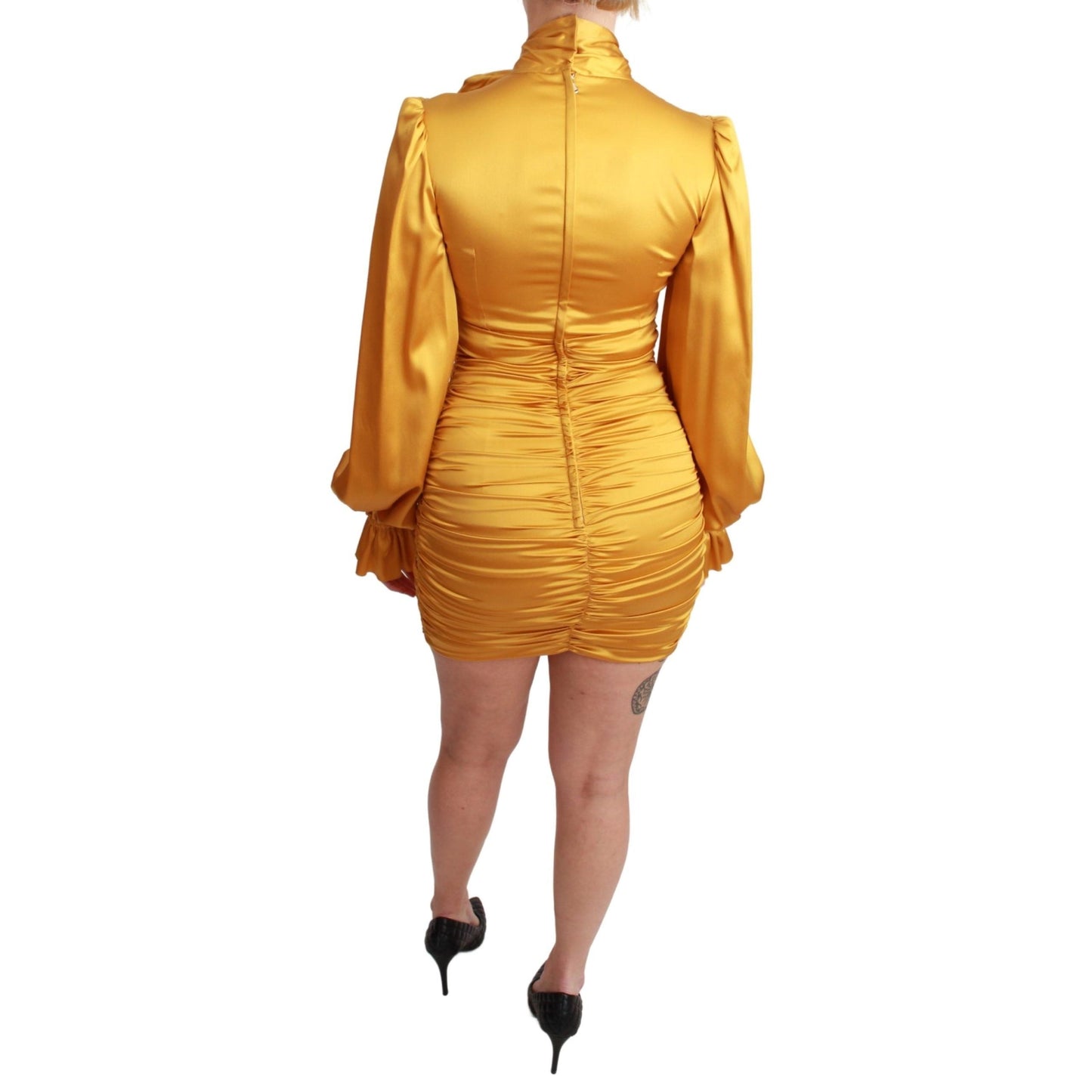 Yellow Silk Stretch Sheath Bodycon Mini Dress