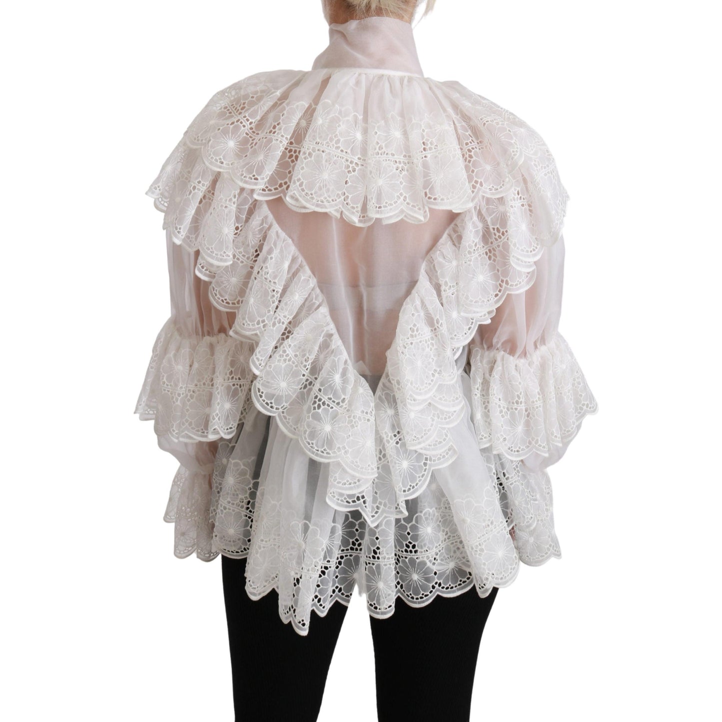 White Lace Layered Long Sleeve Blouse Silk Top