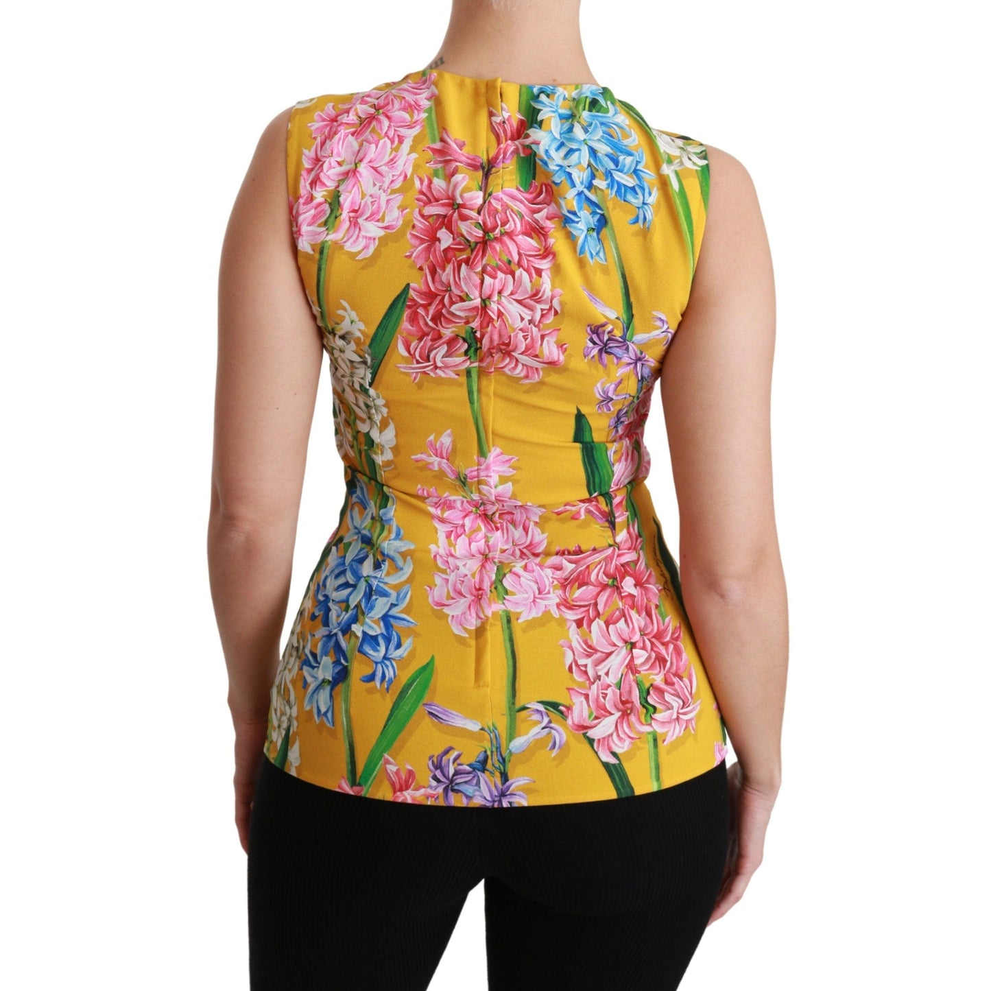 Yellow Floral Stretch Top Tank Blouse