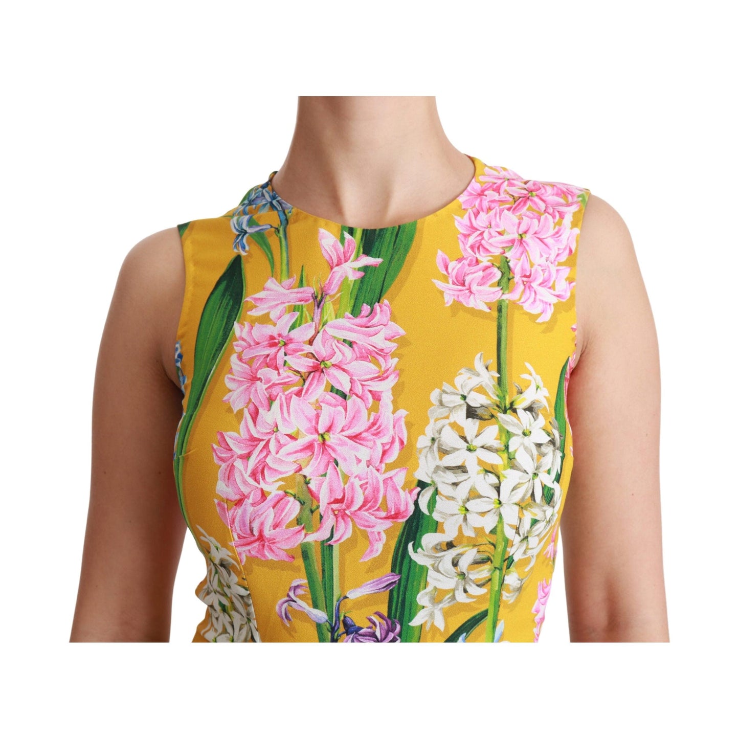 Yellow Floral Stretch Top Tank Blouse