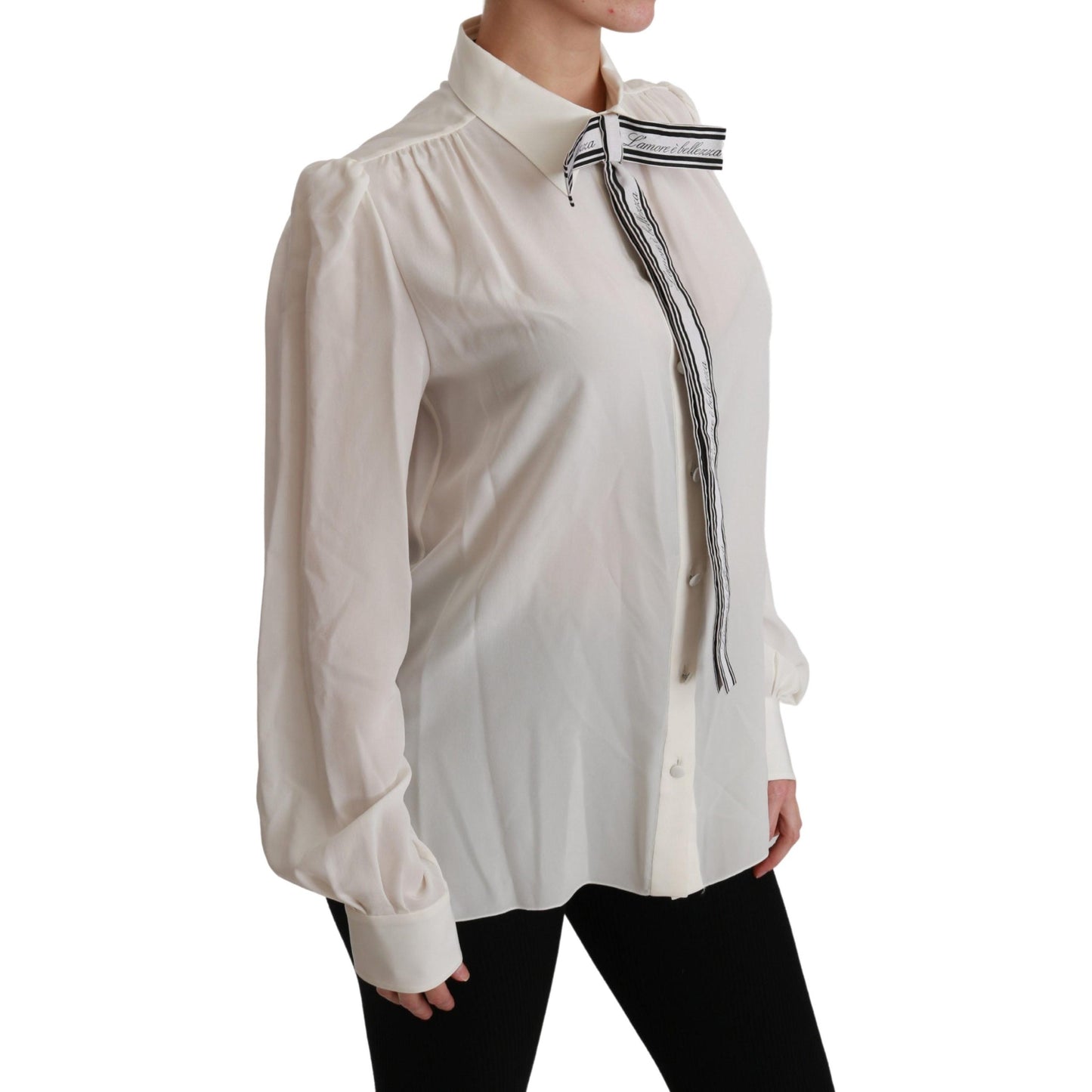 White Long Sleeve Shirt Blouse Silk Top