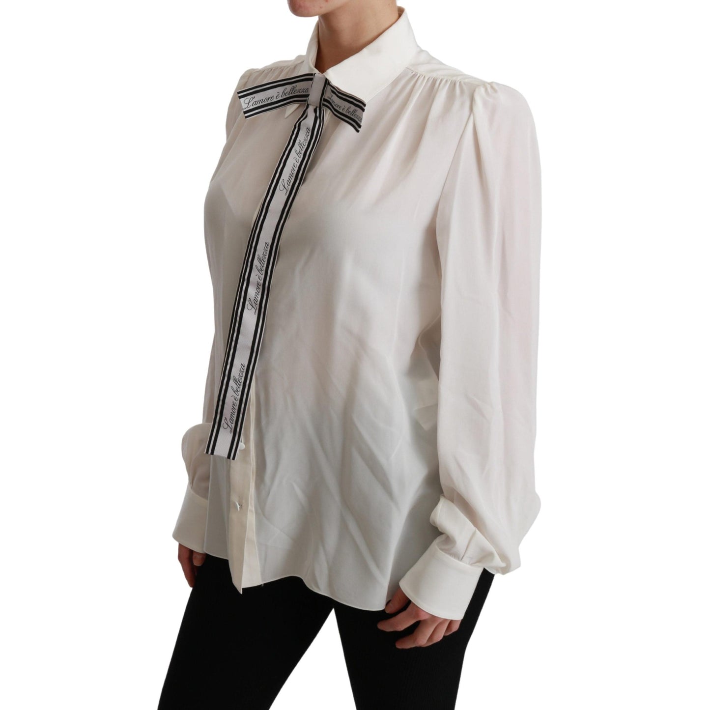 White Long Sleeve Shirt Blouse Silk Top