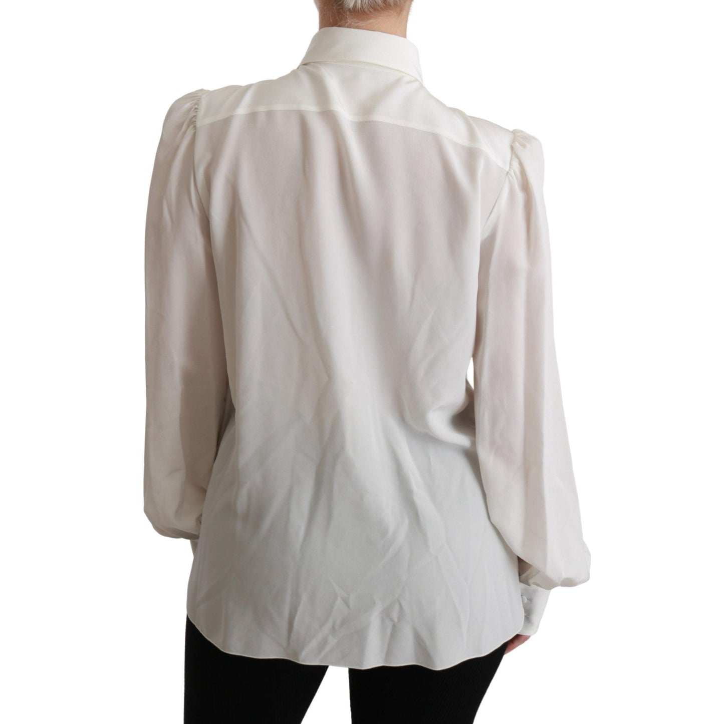 White Long Sleeve Shirt Blouse Silk Top