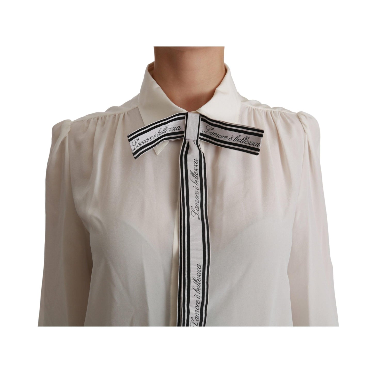 White Long Sleeve Shirt Blouse Silk Top