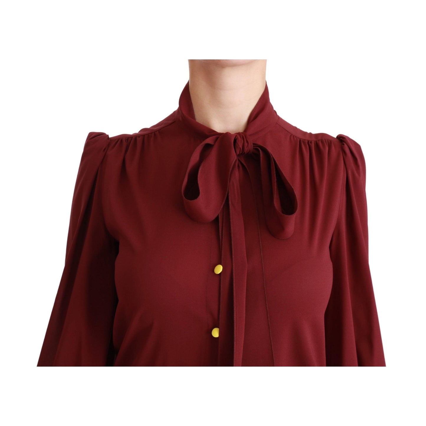 Maroon Long Sleeve Shirt Blouse Silk Top
