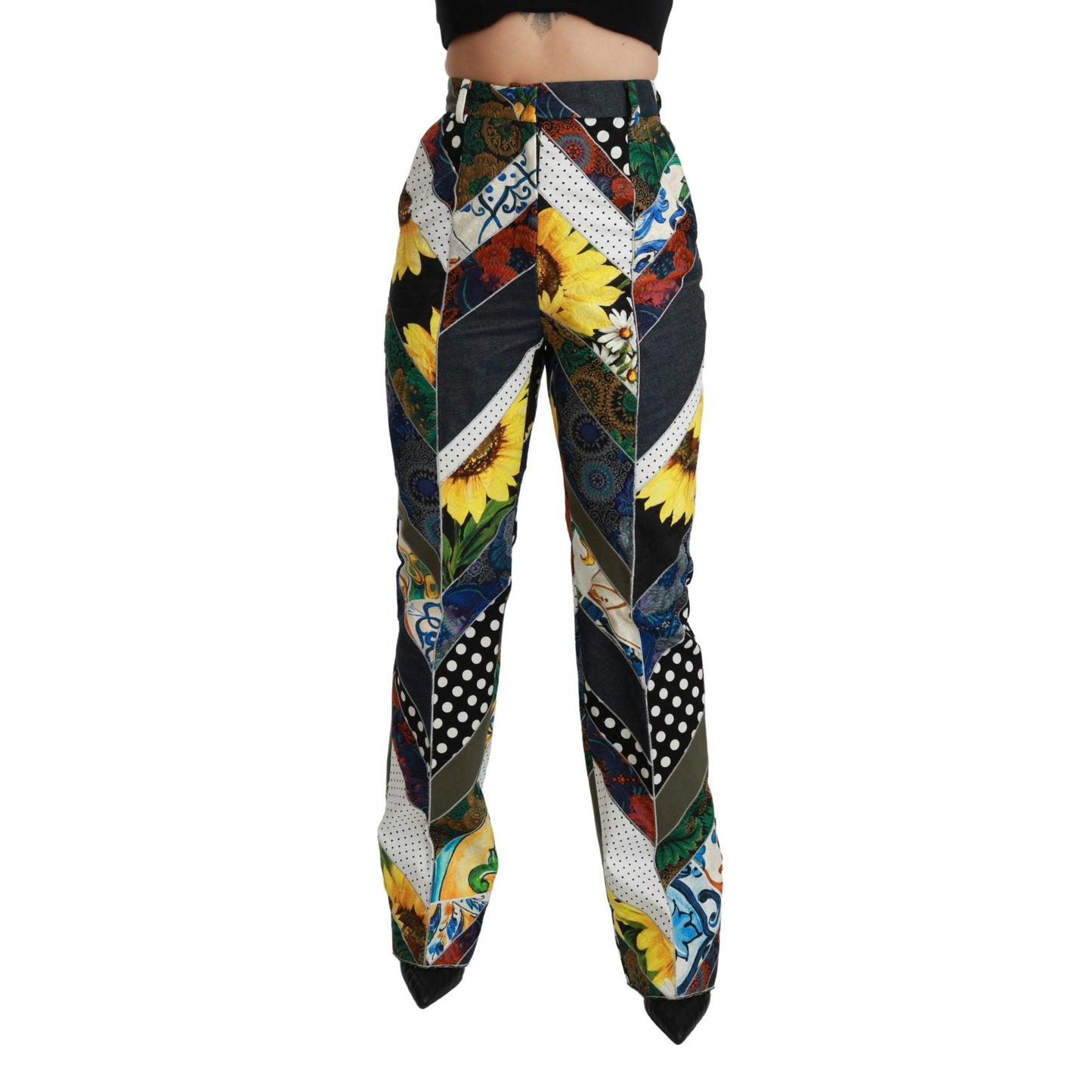 Multicolor Print High Waist Straight Pants