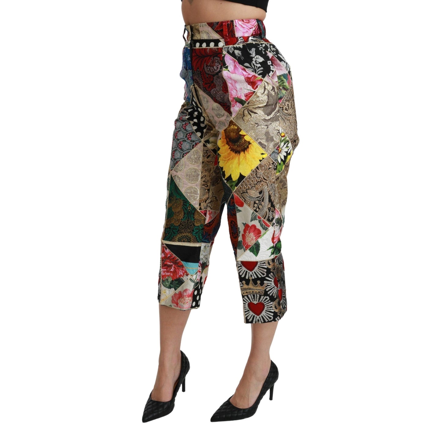 Silk Multicolor Print High Waist Cropped Pants
