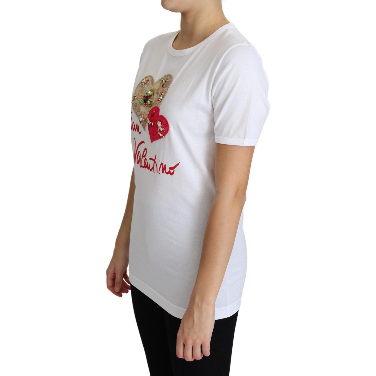 White San Valentino Heart Crystals T-shirt Top