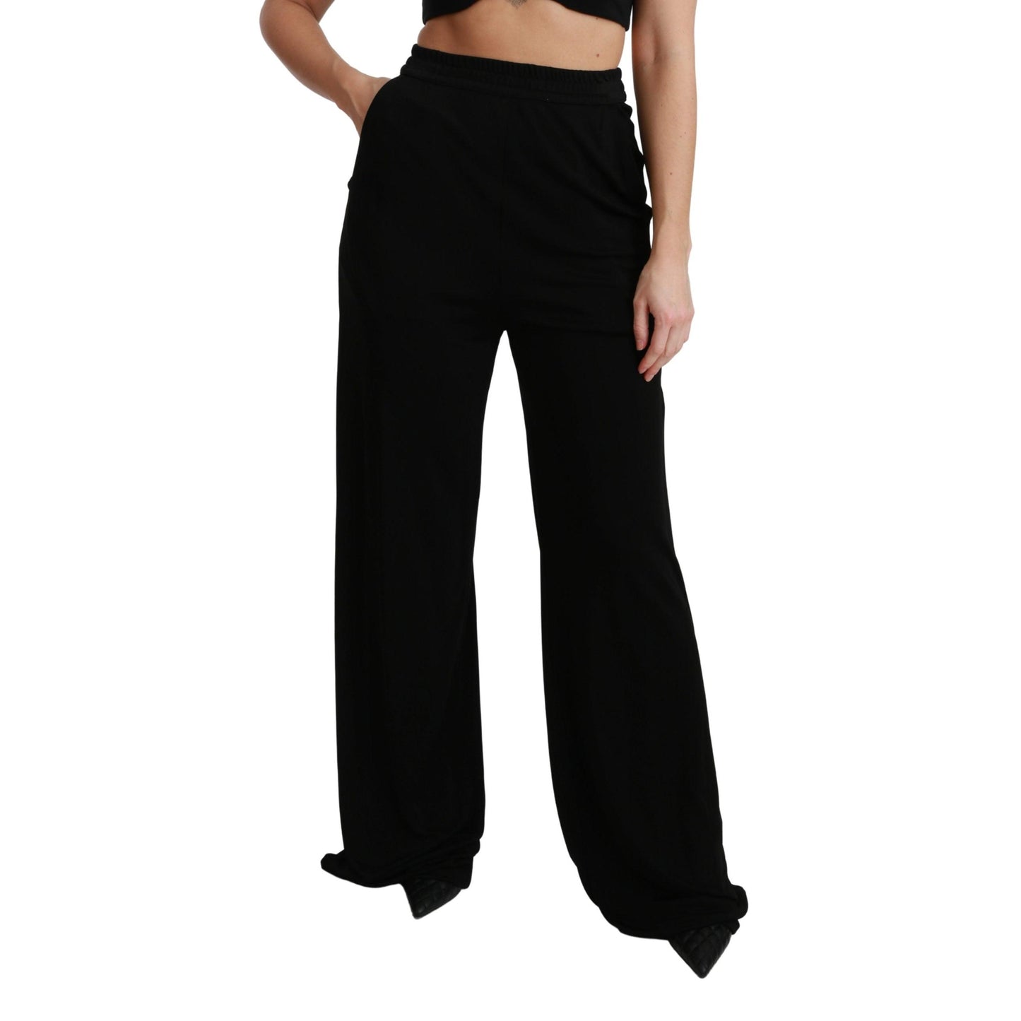 Viscose Black Wide Leg High Waist Pants