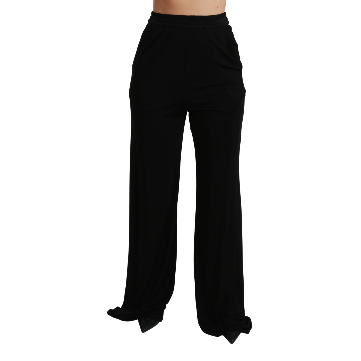 Viscose Black Wide Leg High Waist Pants