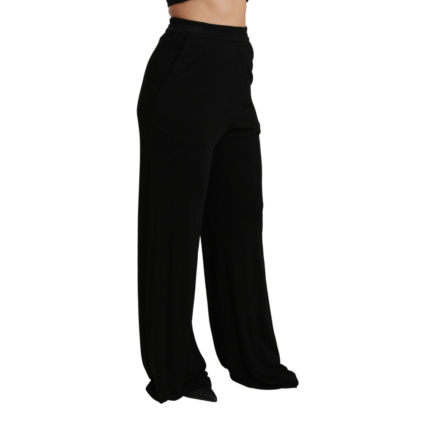 Viscose Black Wide Leg High Waist Pants
