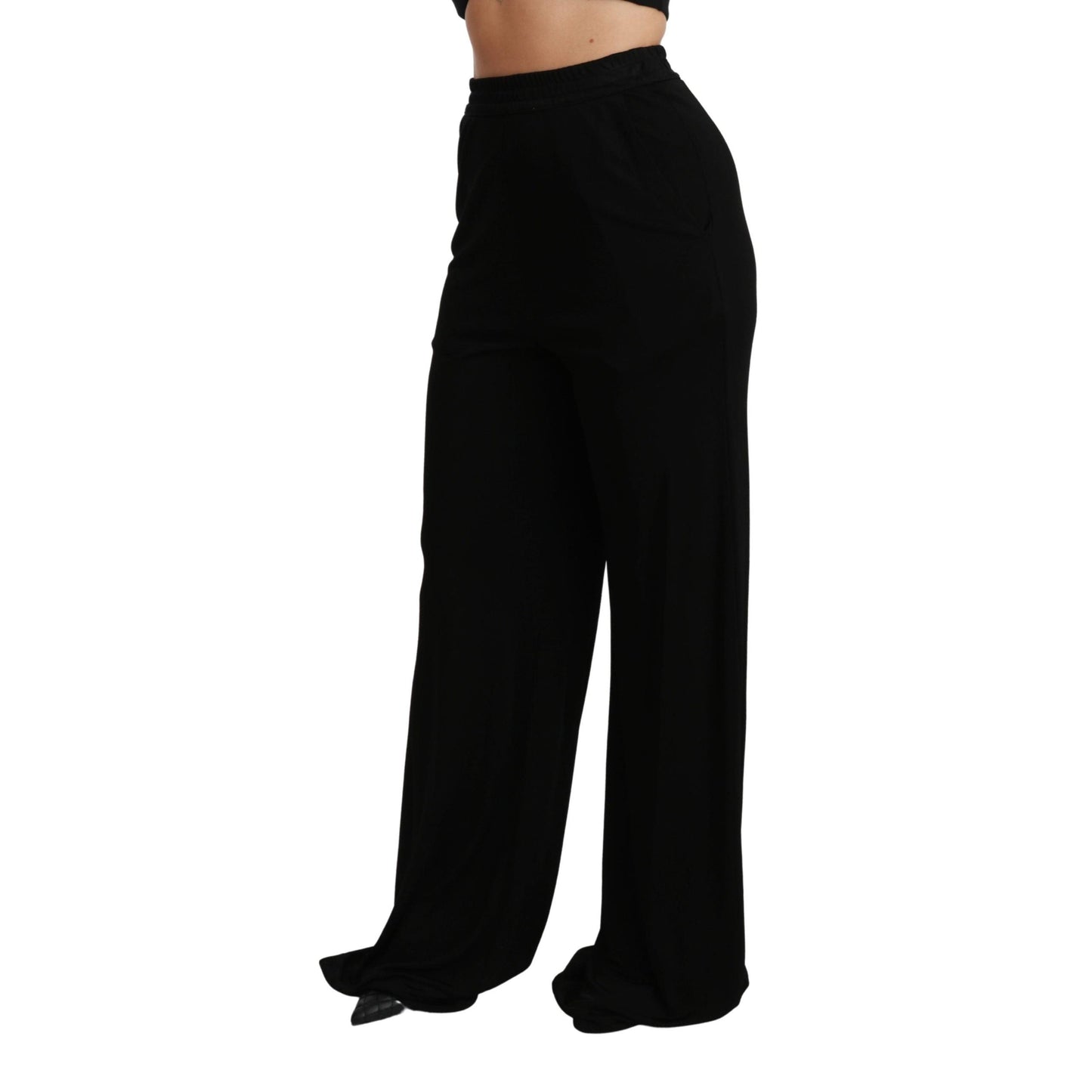 Viscose Black Wide Leg High Waist Pants