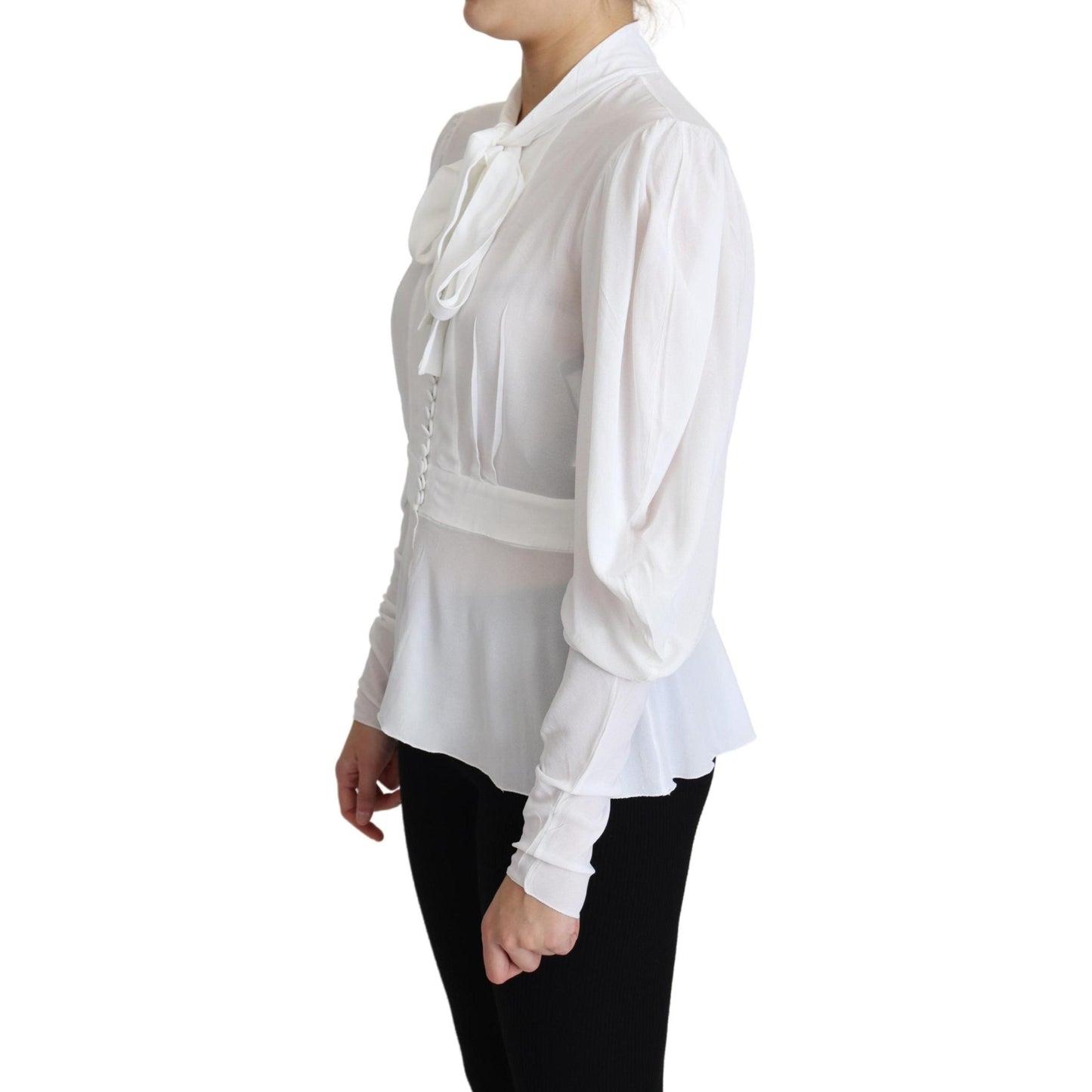 White Blouse Ascot Collar Lantern Sleeves Top