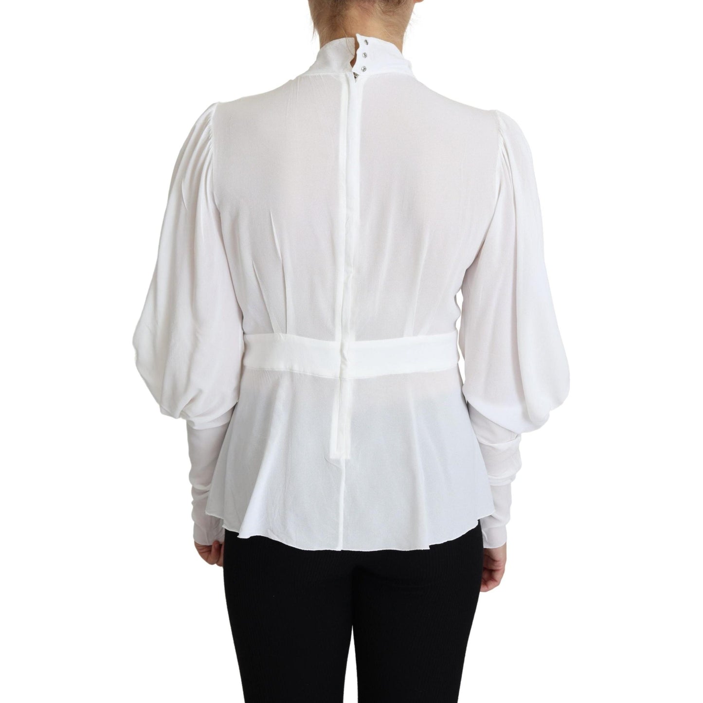 White Blouse Ascot Collar Lantern Sleeves Top