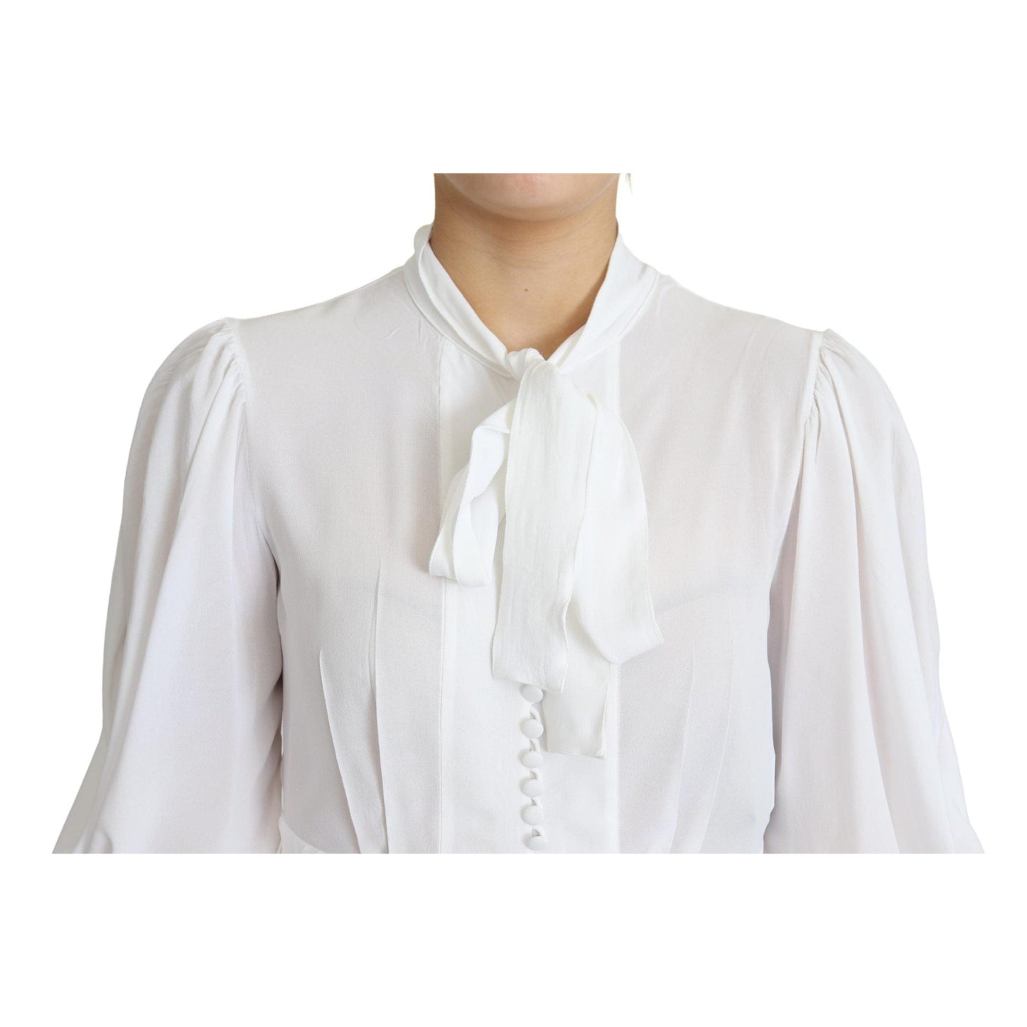 White Blouse Ascot Collar Lantern Sleeves Top
