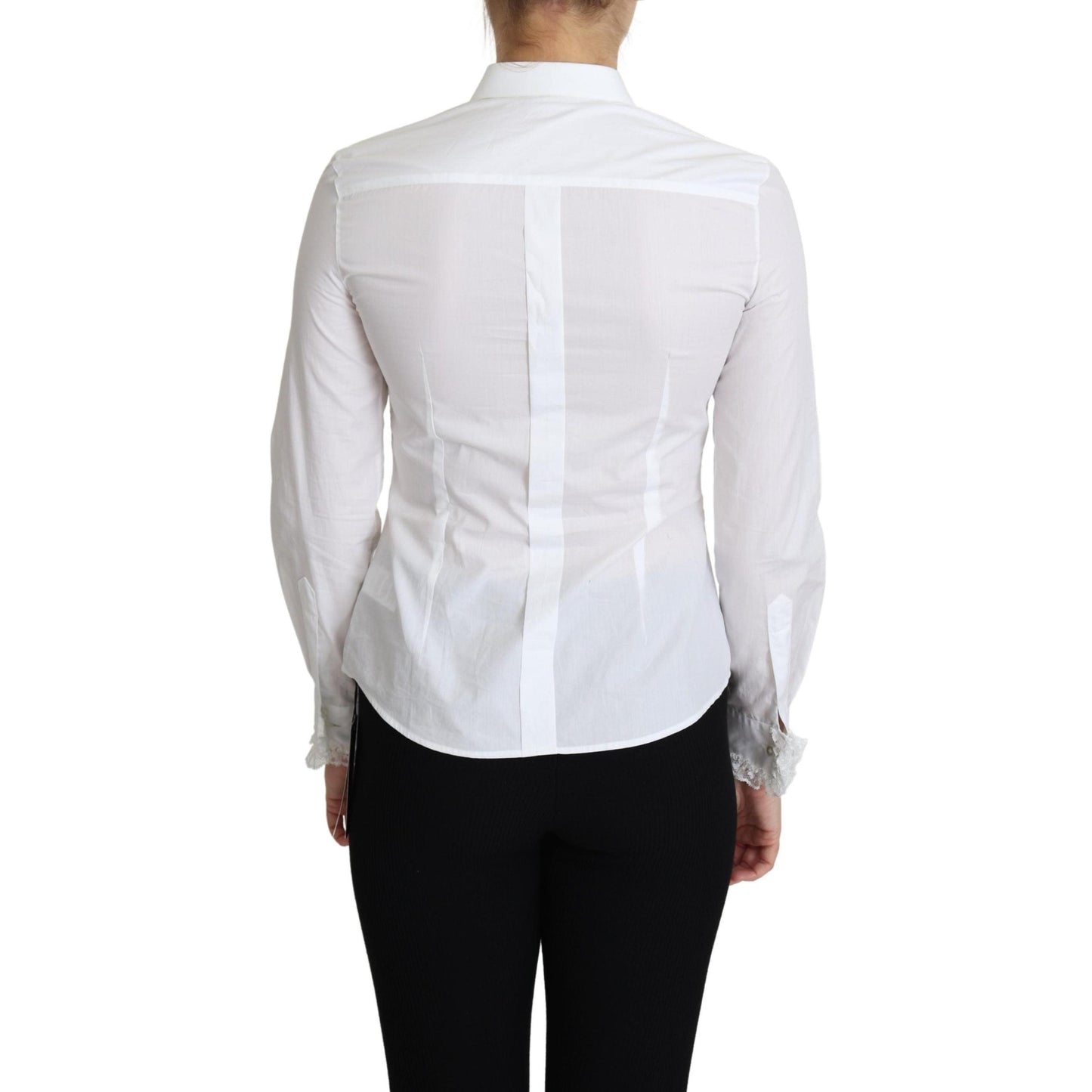 White Cotton Crystal Button Collared Top