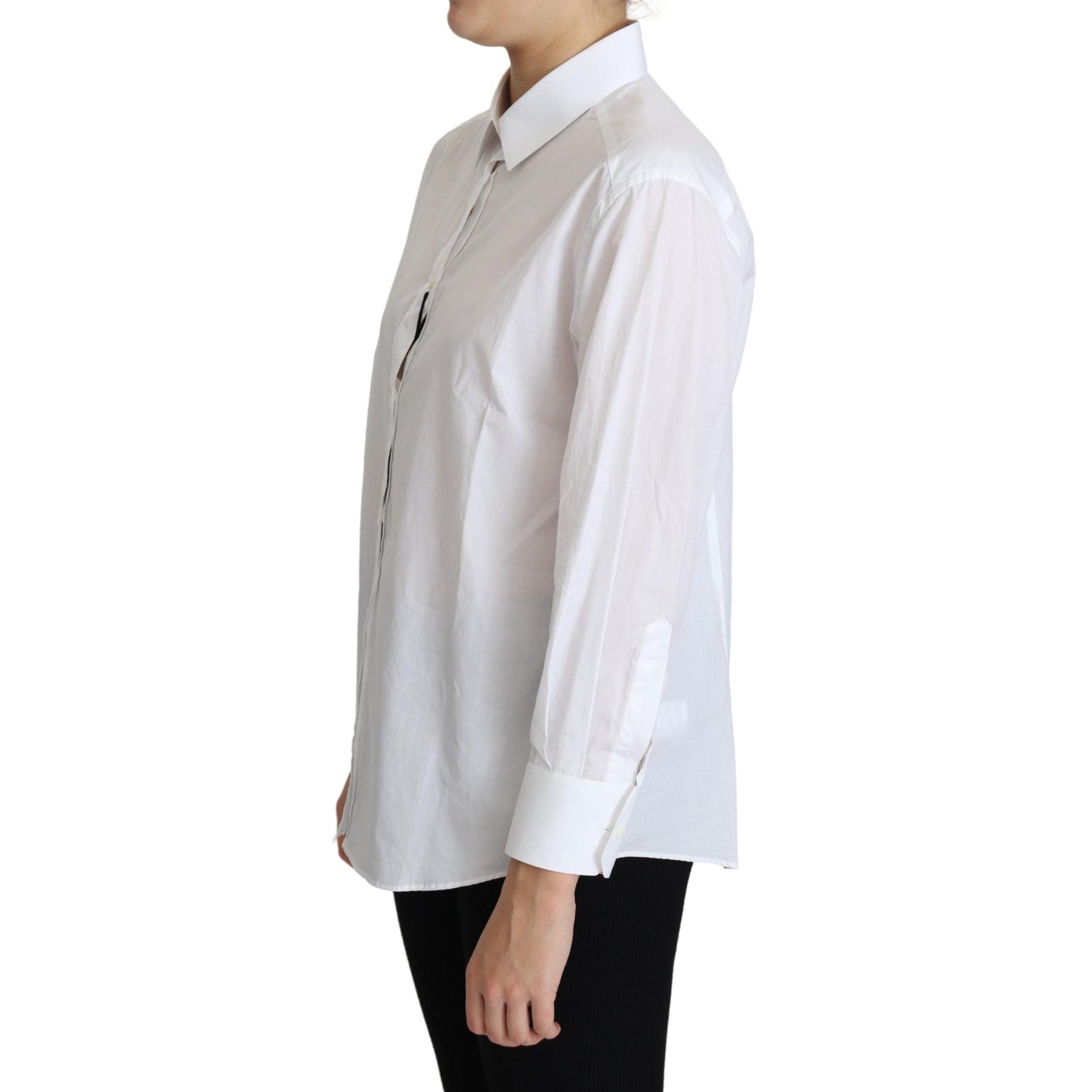 White Cotton Poplin Collared Dress Shirt Top