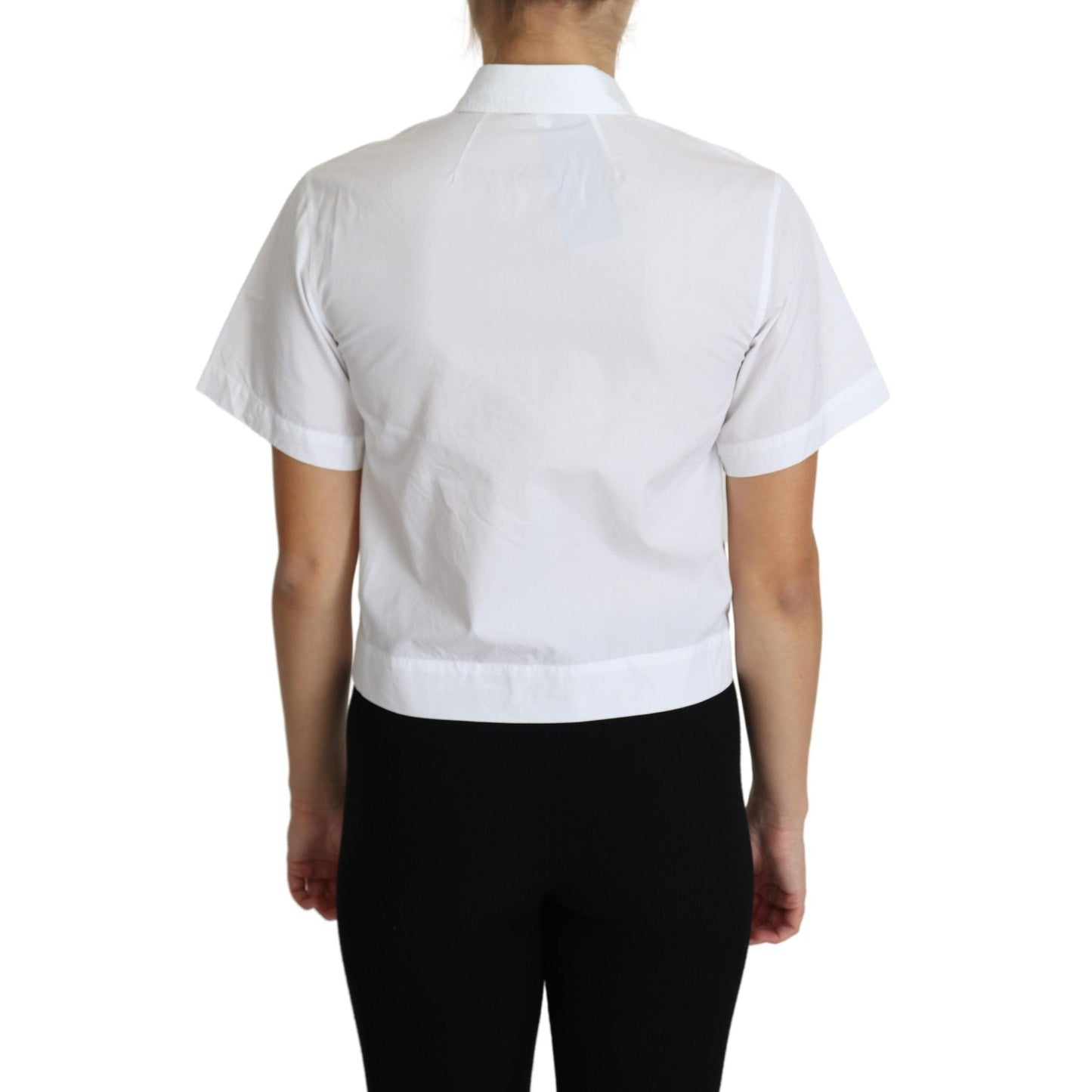 White Cotton Decorative Button Collared Top