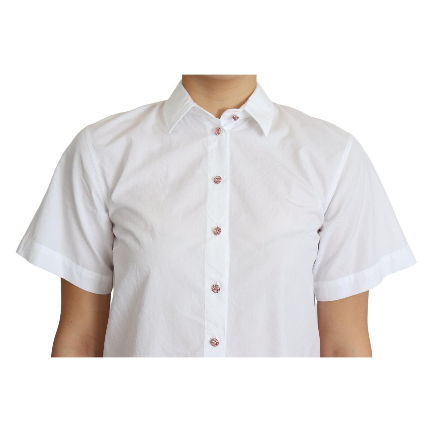 White Cotton Decorative Button Collared Top