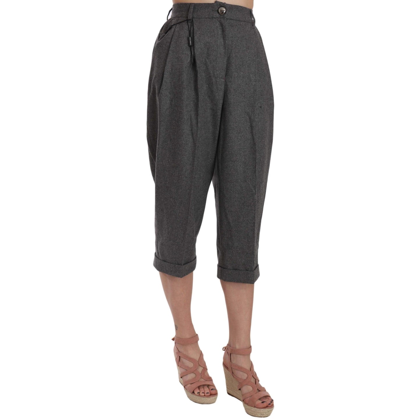 Wool Cropped Trouser Pleated Pant