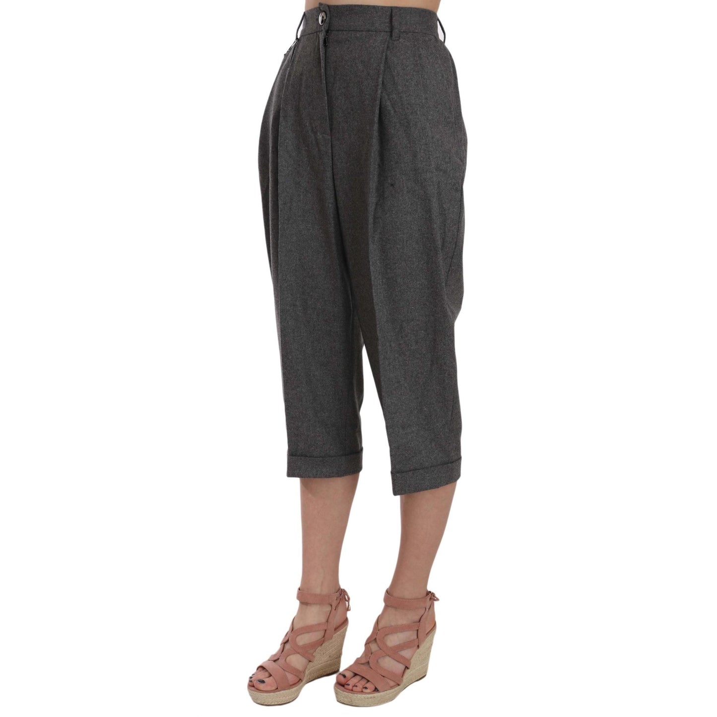 Wool Cropped Trouser Pleated Pant