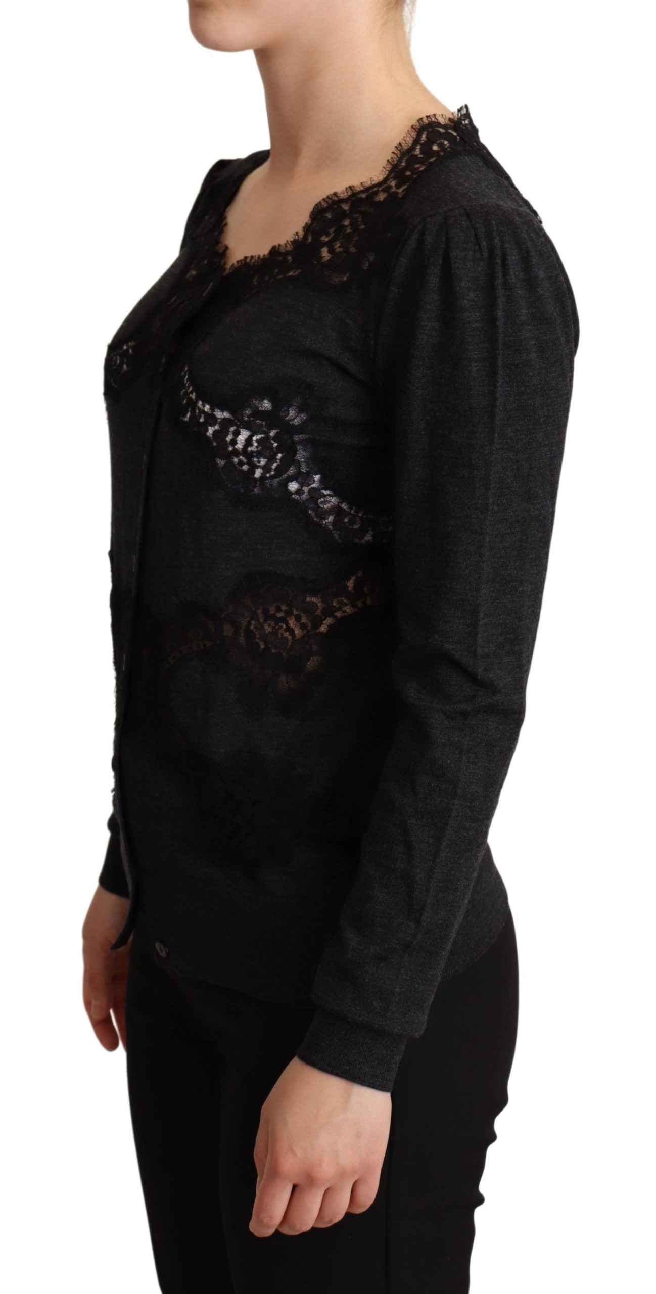 Gray Wool Lace Cardigan Sweater