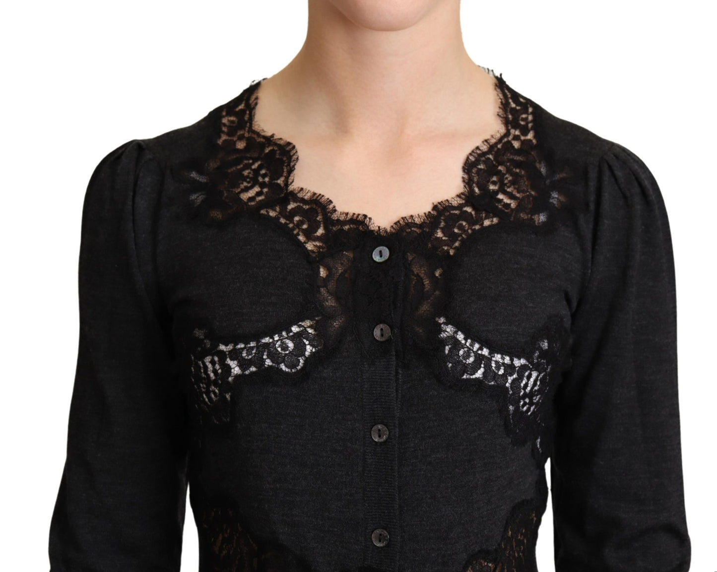 Gray Wool Lace Cardigan Sweater