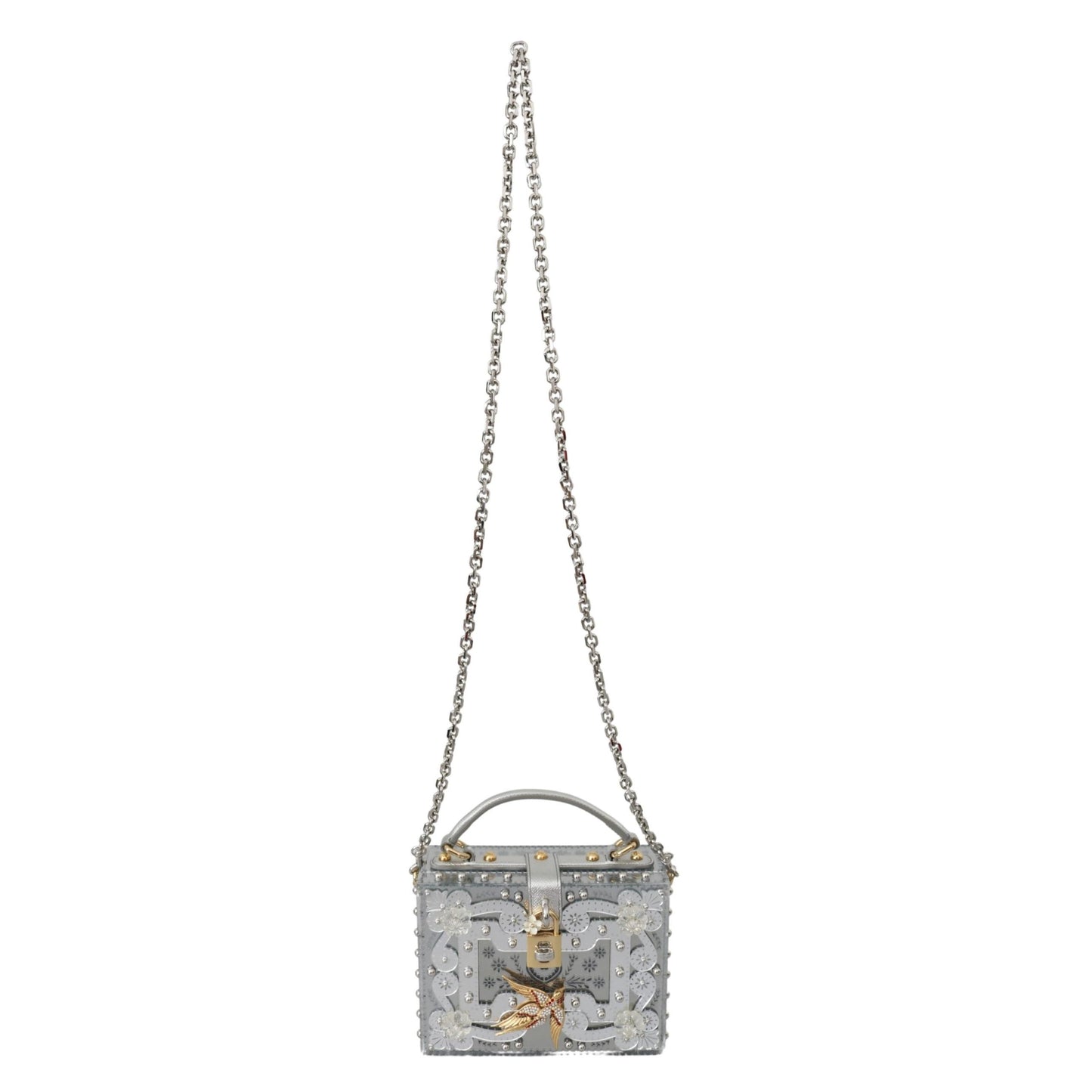 Silver Floral Padlock Sling Clutch Crystal BOX Bag - coffeewithmee2