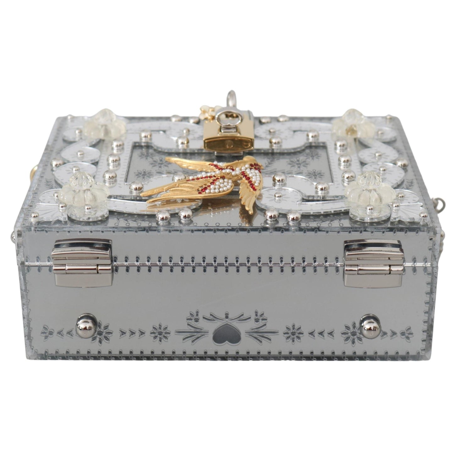 Silver Floral Padlock Sling Clutch Crystal BOX Bag - coffeewithmee2