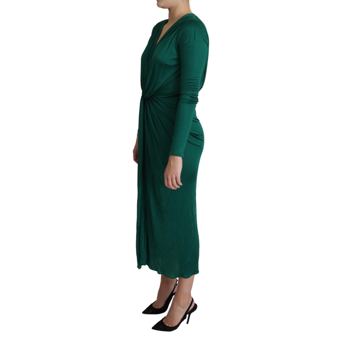 Green Fitted Silhouette Midi Viscose Dress