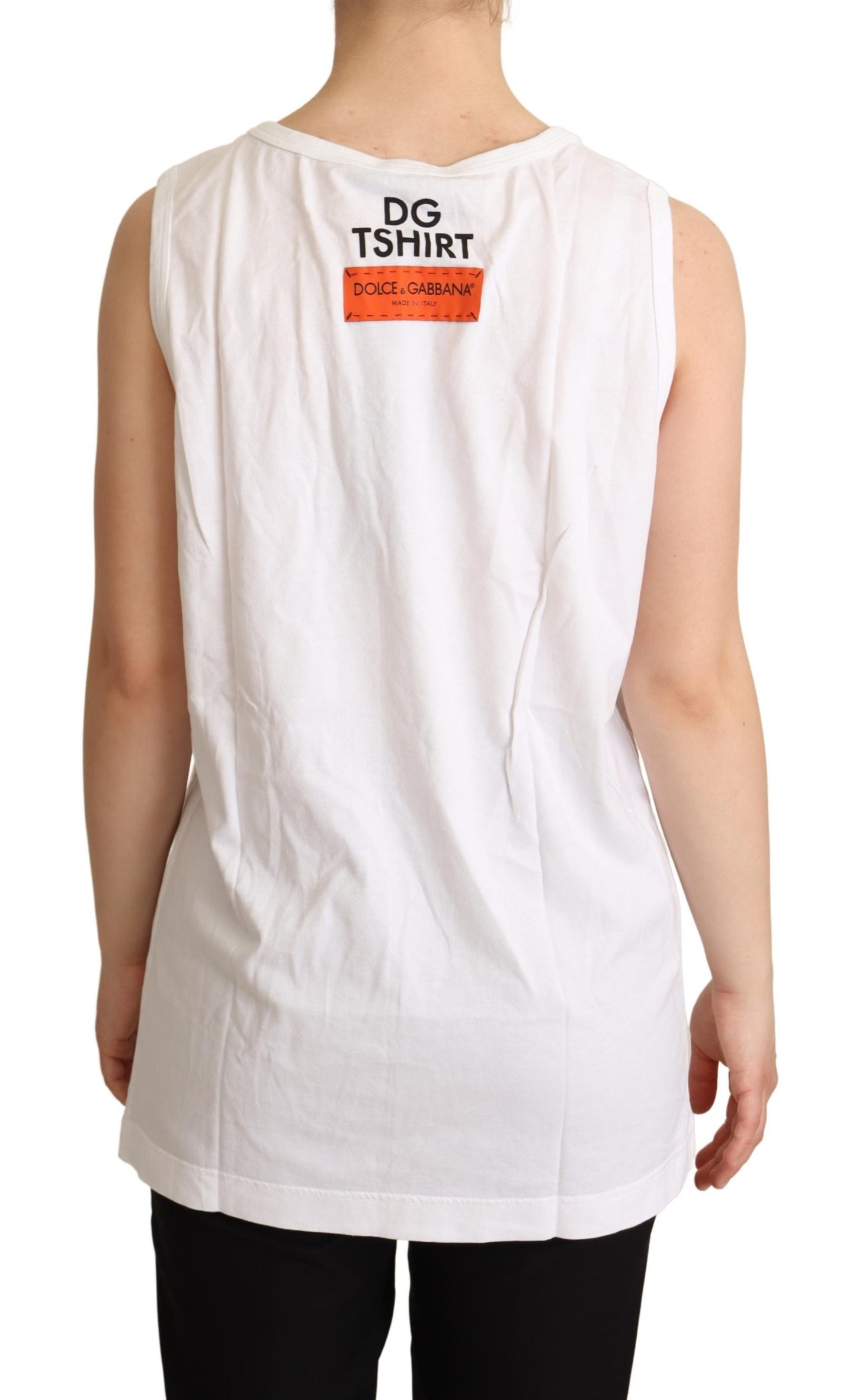 White Cotton #DG Motive Tank Top T-shirt