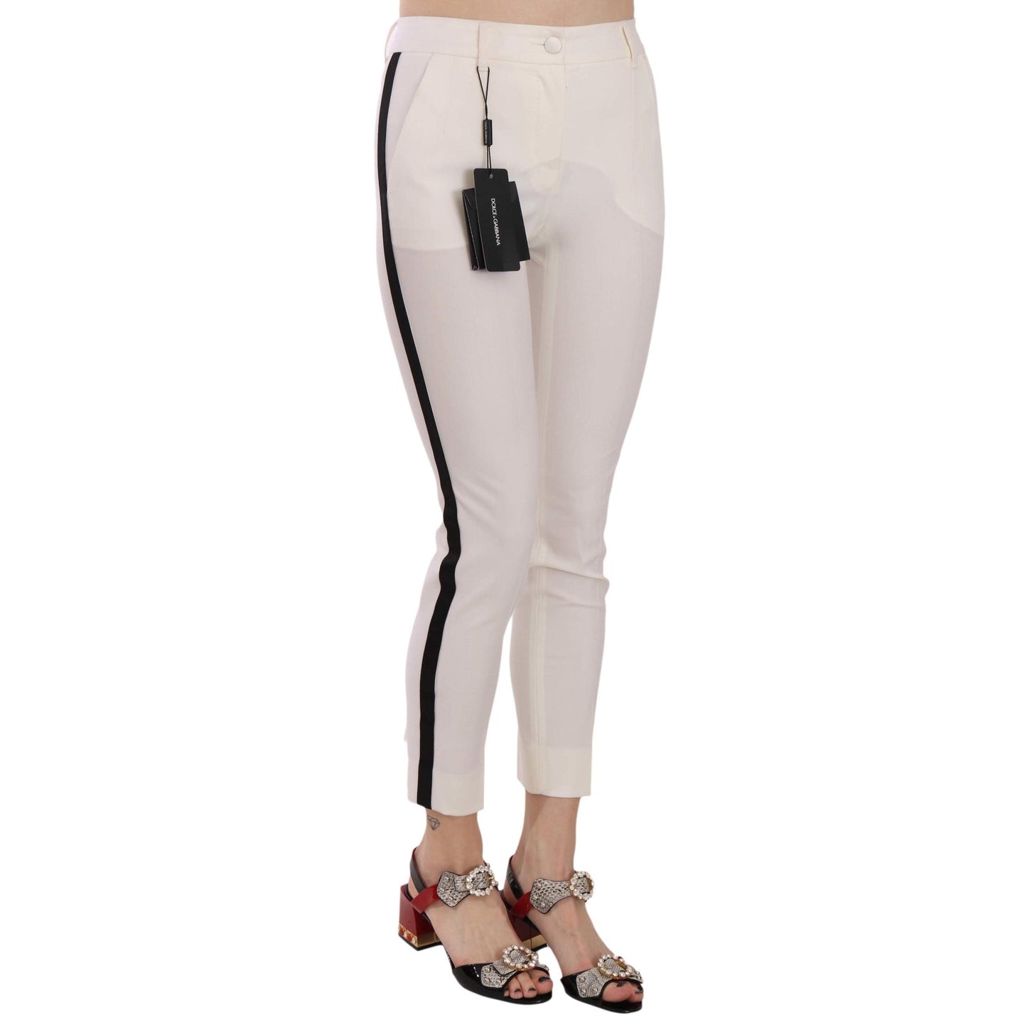 White Side Stripe Cropped Skinny Pants