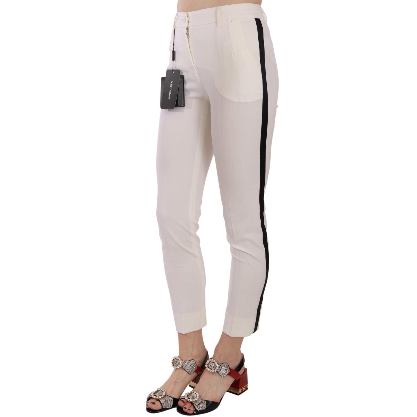White Side Stripe Cropped Skinny Pants