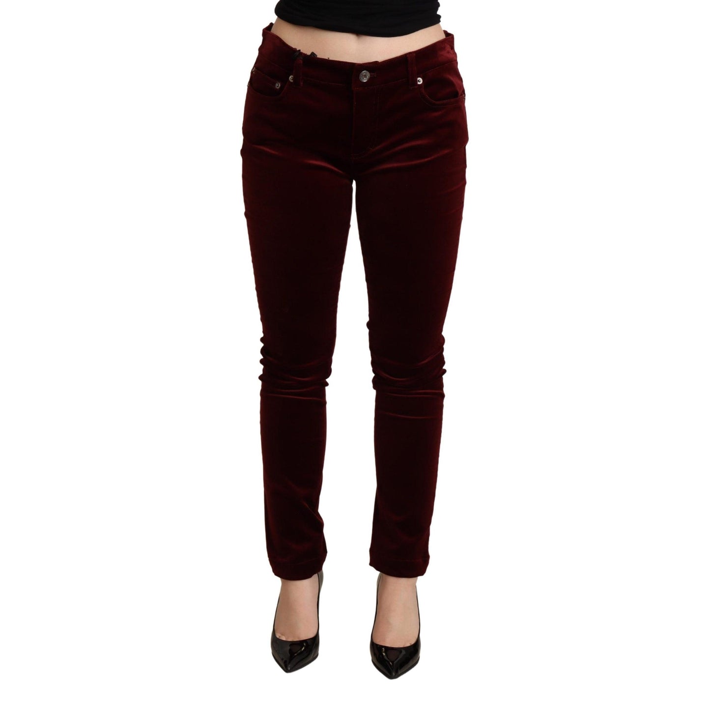 Bordeaux Red Velvet Skinny Trouser