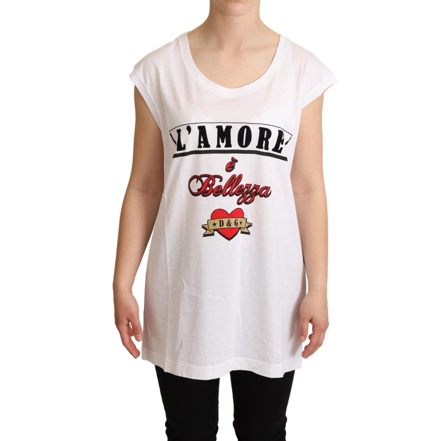 White L'AMORE Cotton Tank Top T-shirt