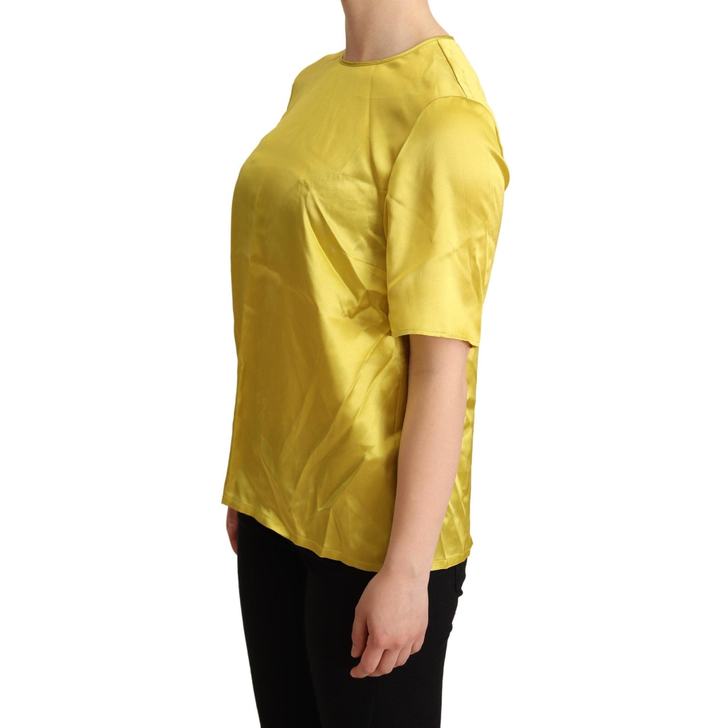 Yellow Silk Short Sleeve Blouse T-shirt