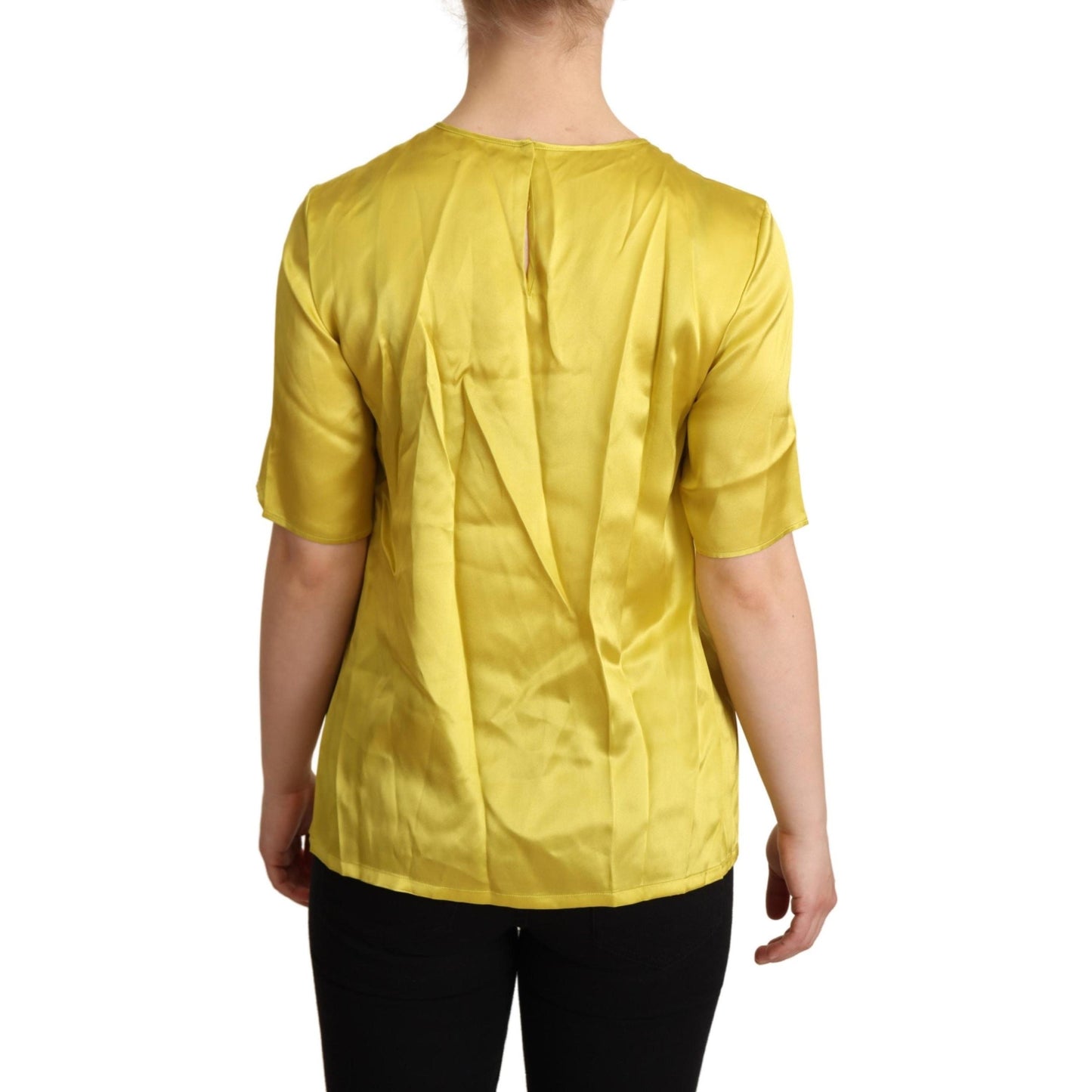 Yellow Silk Short Sleeve Blouse T-shirt
