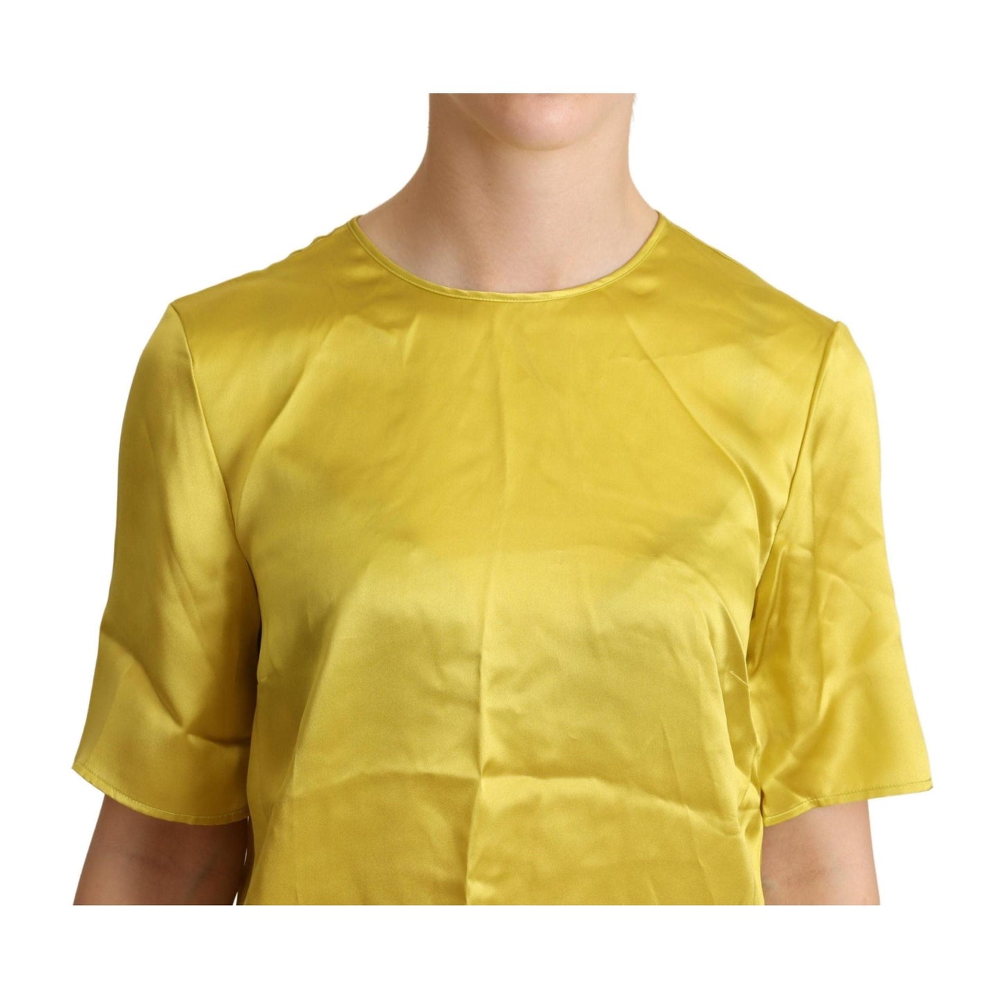 Yellow Silk Short Sleeve Blouse T-shirt