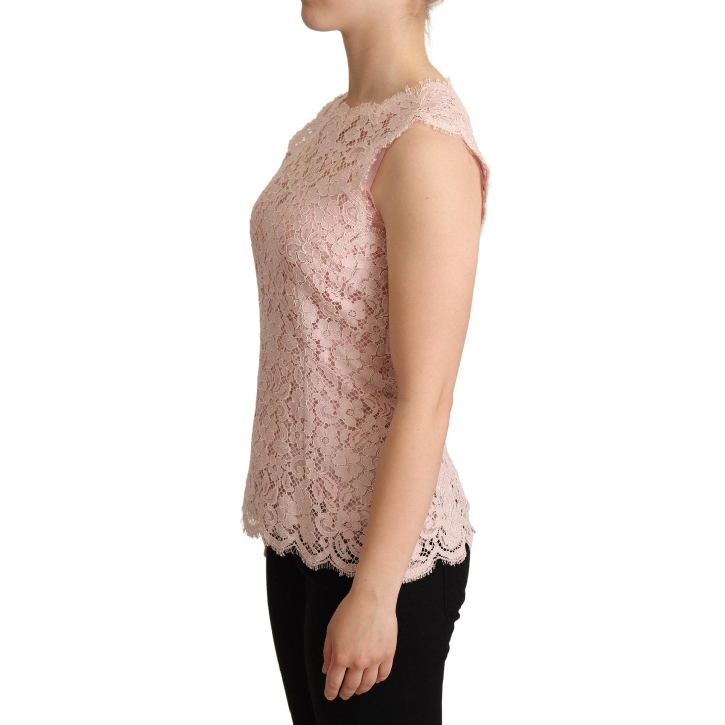 Pink Floral Lace Sleeveless Tank Blouse Top