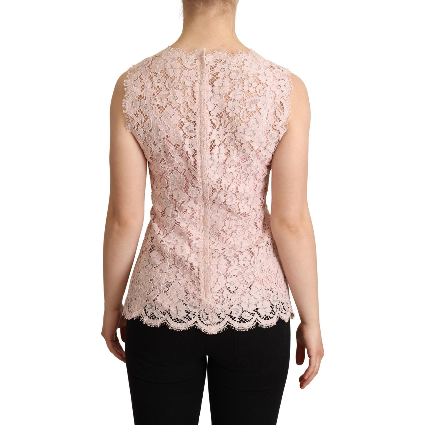 Pink Floral Lace Sleeveless Tank Blouse Top