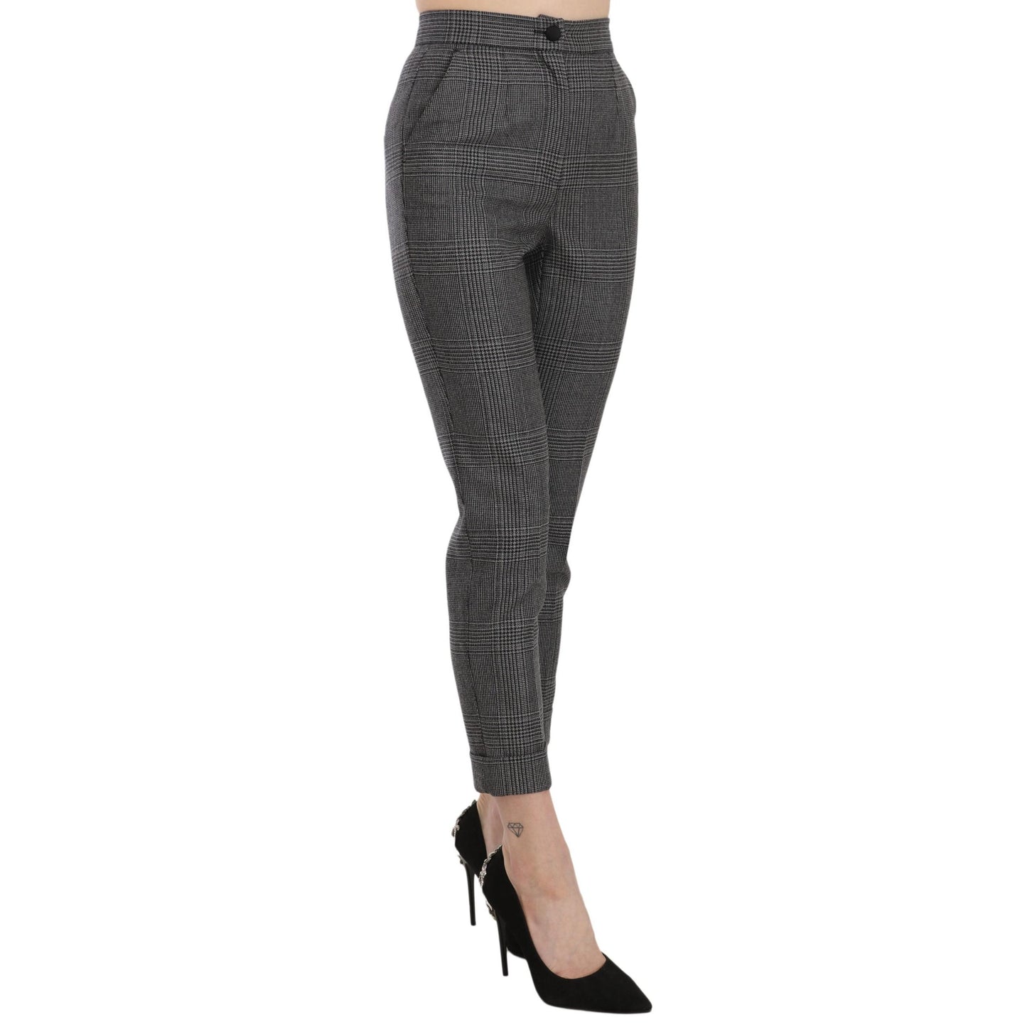 Gray Plaid High Waist Cropped Skinny Pants